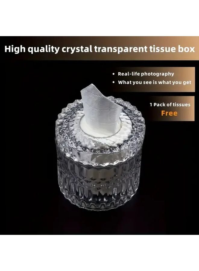 Crystal Glass Tissue Box Holder Diamond Pattern Round Storage 1pc Luxury Centerpiece - Image 3